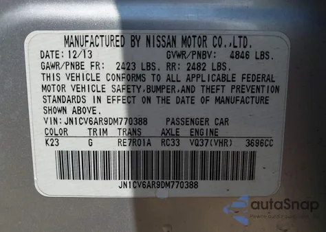 2013 Infiniti G37X из США, поврежденный, VIN JN1CV6AR9DM770388